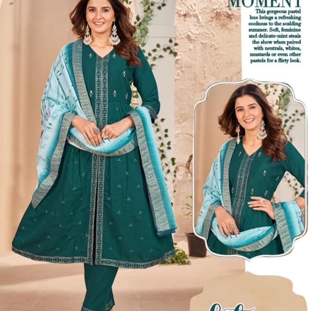 Teal, Light Blue, Silver Salwar Kameez with Dupatta