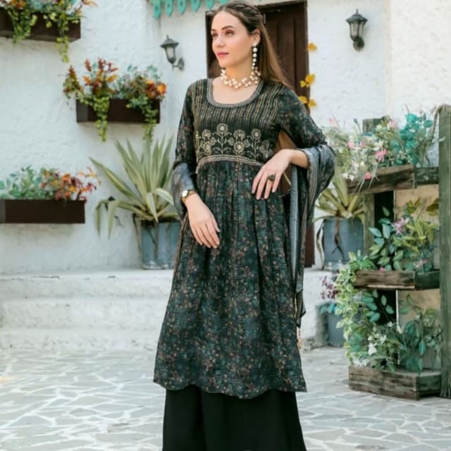 Dark Green, Black, Brown, Gold Dress