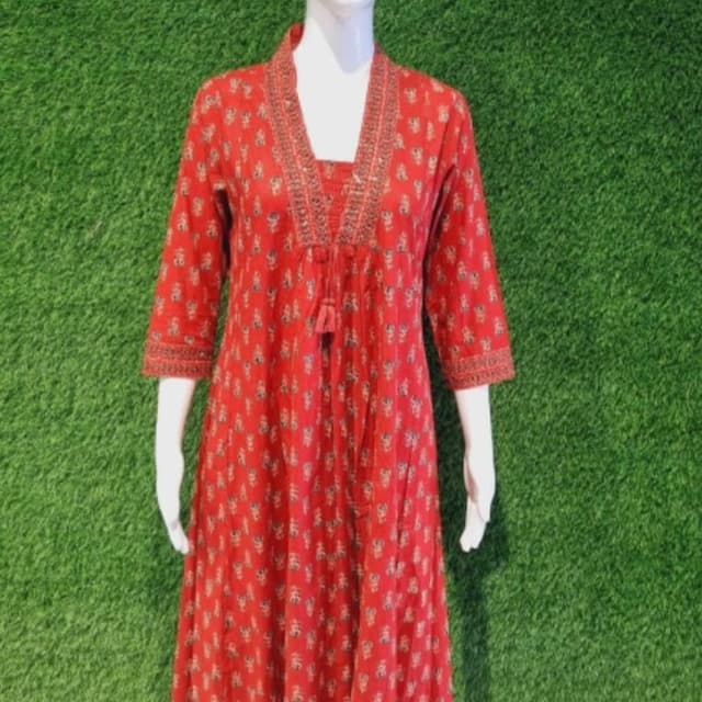 Red with accents of green and gold Dress