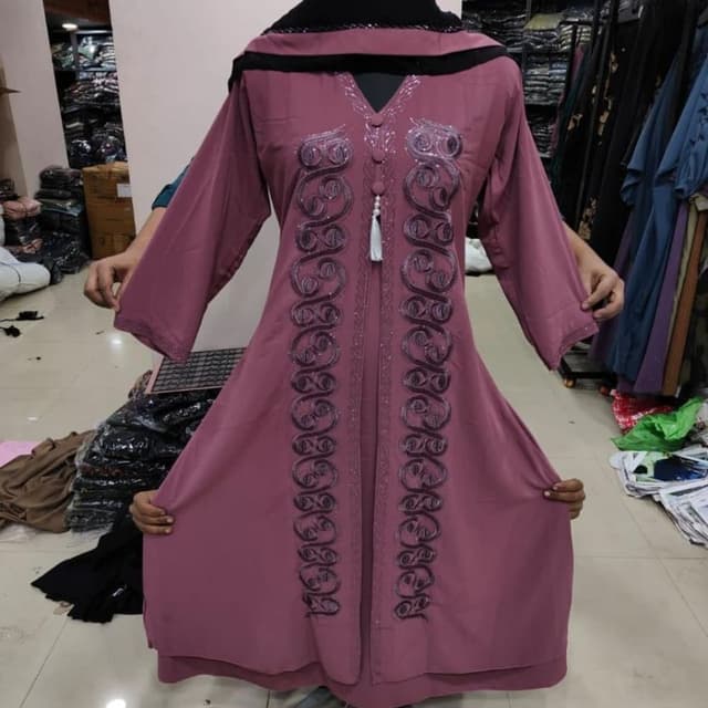 Mauve with black and silver detailing Abaya