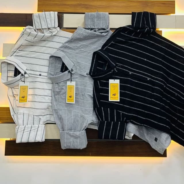 White with grey stripes, Grey with white stripes, Black with white stripes Shirt