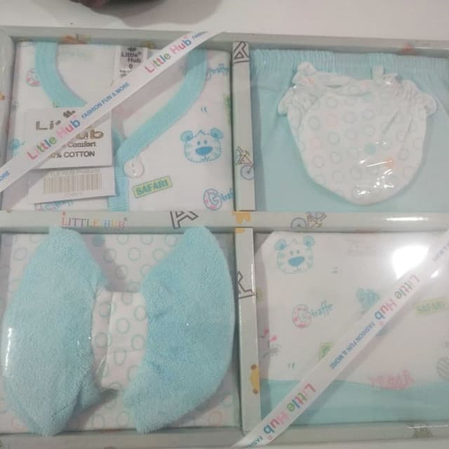 White and light blue Baby clothing set