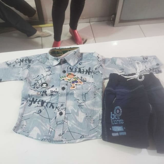 Light Blue and Navy Shirt and Shorts Set
