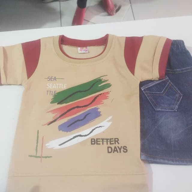 Beige, Burgundy, Blue T-shirt and shorts set