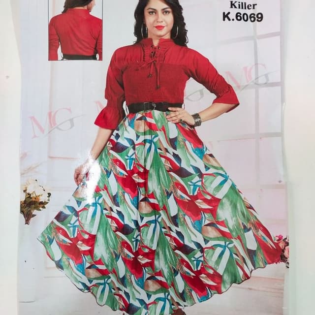 Red, Green, White, Black, and hints of Blue Dress