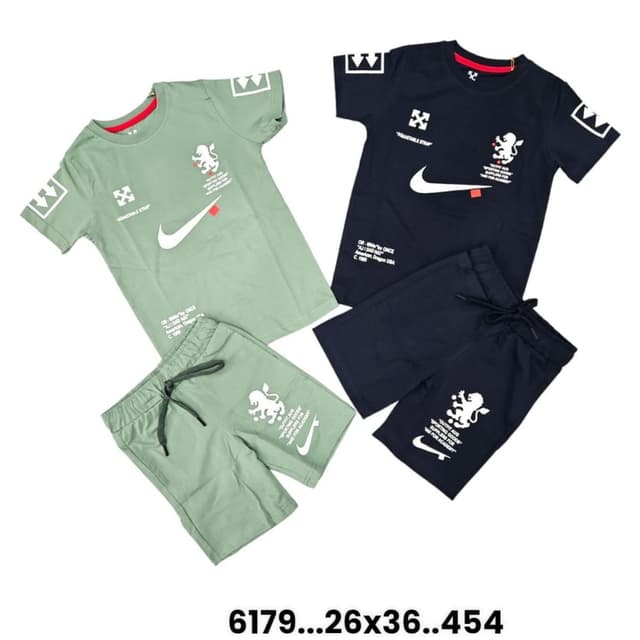 Green and Black with White accents T-shirt and shorts set