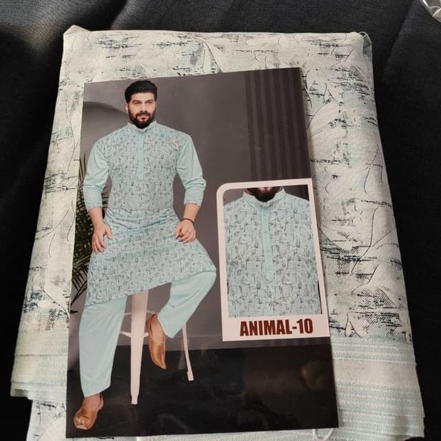 Light Blue and White Kurta Pajama Set