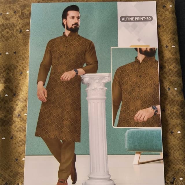 Brown and Gold Kurta Pajama Set
