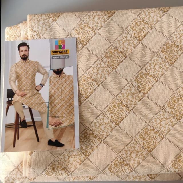 Beige and Gold Kurta Pajama