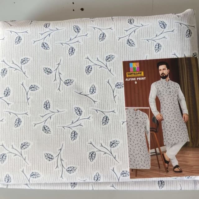 White and blue Kurta fabric