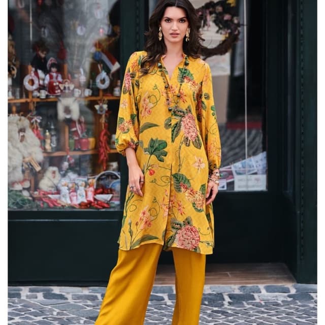 Yellow, Green, Pink Kurta and Pants Set