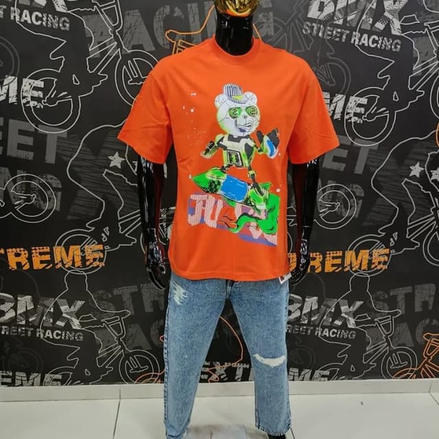 Orange, Green, White, Blue, Black T-shirt