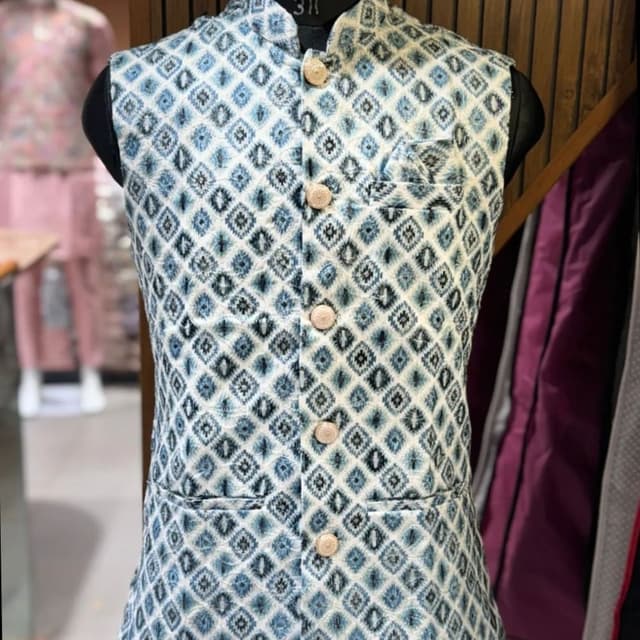 Blue, White, and Black Waistcoat/ Nehru Jacket