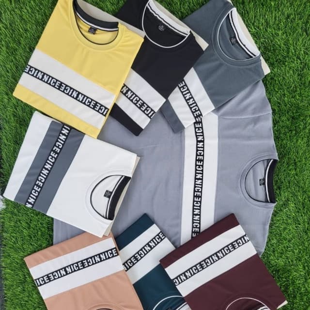 Various, including Yellow, Black, Gray, White, Peach, Dark Green, and Maroon with white and black accents. T-shirt
