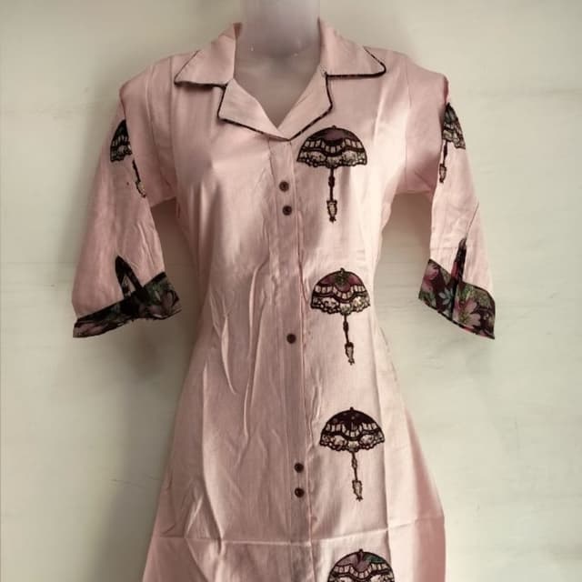 Pink, Brown, Dark Green Shirt Dress