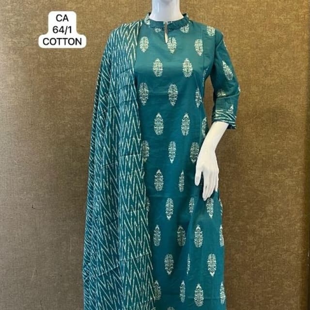 Teal and White Kurta with Dupatta