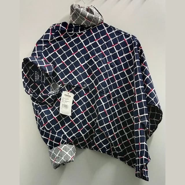 Navy blue, white, red, and gray Shirt
