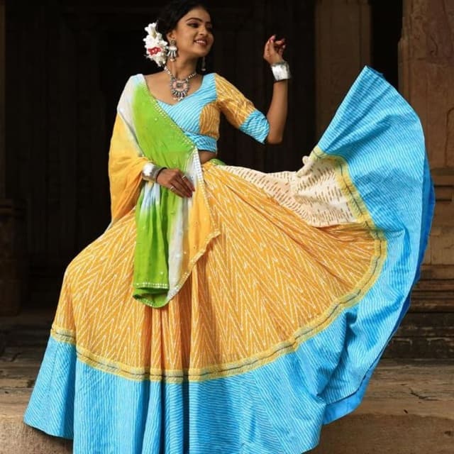 Yellow, Blue, Green, White Lehenga Choli