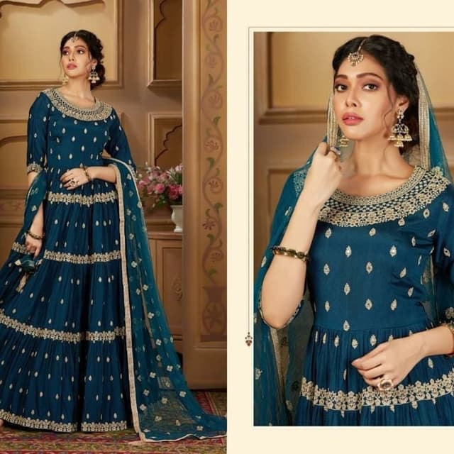 Teal and Gold Anarkali Suit