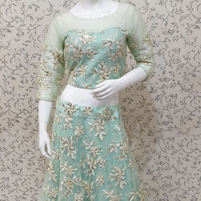 Seafoam green and gold Lehenga Choli