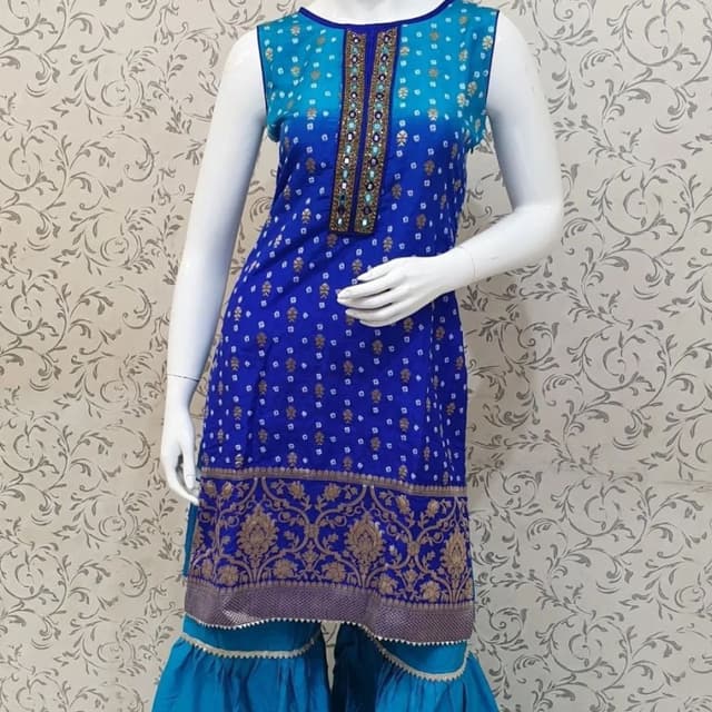 Blue, Teal, and Gold Kurta with Palazzo Pants