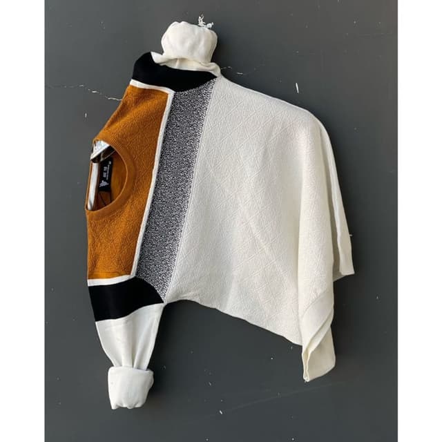 Mustard Yellow, White, Black, Gray Sweater