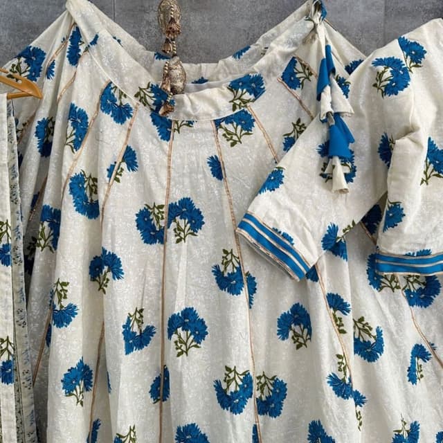 Ivory, Blue, and Gold Kurta Set