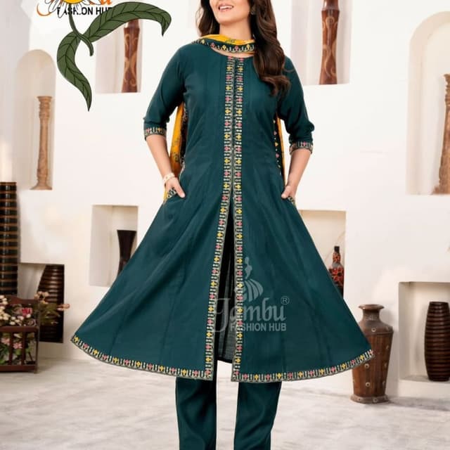 Teal, Yellow, Multicolor Kurta Set
