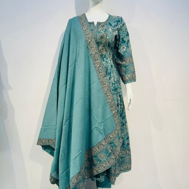 Teal, Beige, Dark Green Salwar Kameez with Dupatta