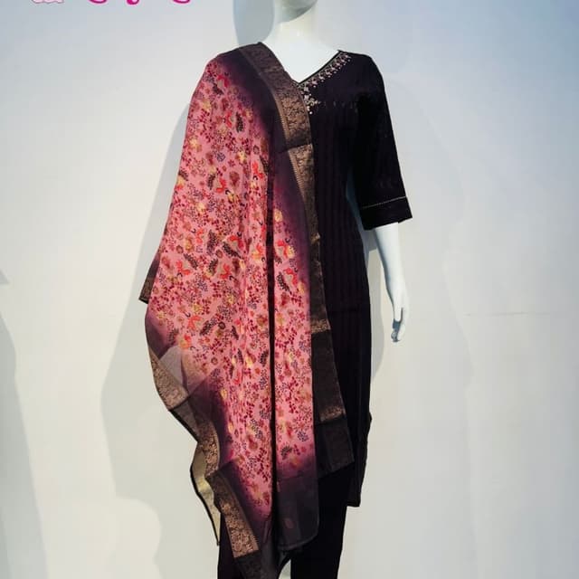 Black, Pink, and Gold Kurta with Dupatta