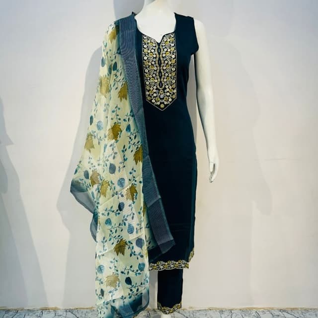 Teal, Black, Gold, White Salwar Kameez