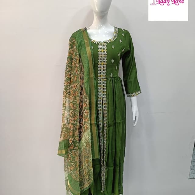 Green, Beige, Gold Salwar Kameez with Dupatta