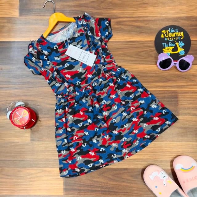 Red, Blue, Black, and Gray Camouflage Print Dress