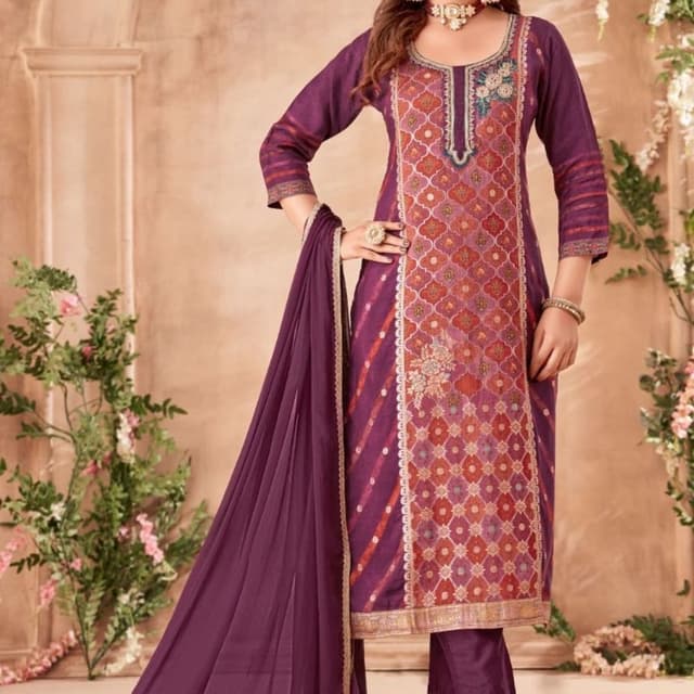 Purple, Red, Orange, Gold Salwar Kameez
