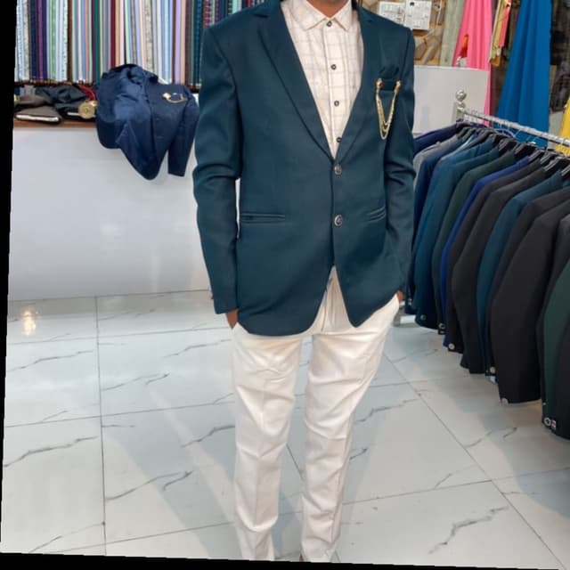 Teal, White, Beige Suit