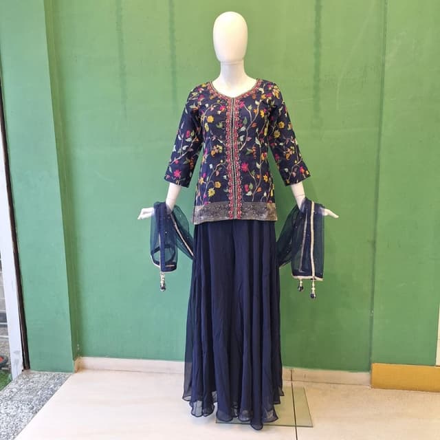 Navy Blue, Multicolor Sharara Suit
