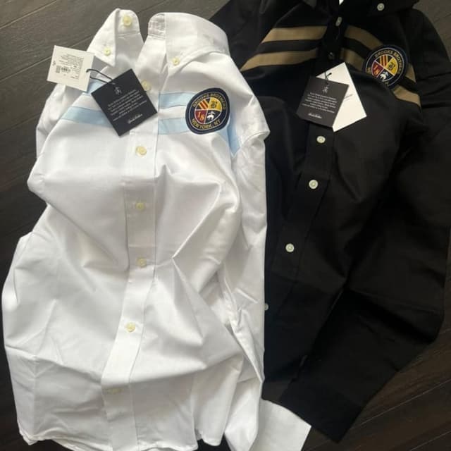 White, Black, Blue, Gold Shirt