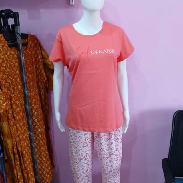 Coral and White Pajama Set