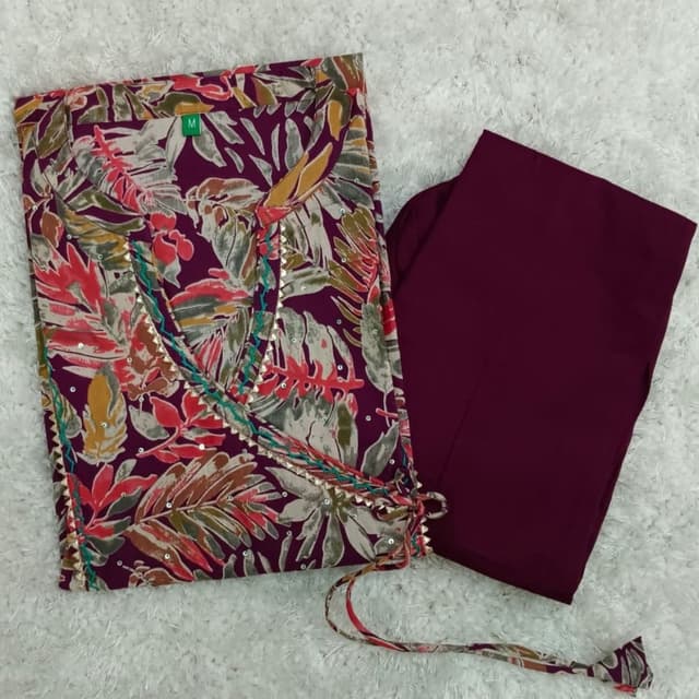 Burgundy, Beige, Red, Green, and Gold Kurta with pants