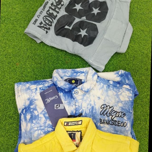 Blue, White, Yellow, Gray Shirt
