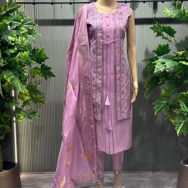 Mauve with Multi-colored accents Salwar Kameez Set