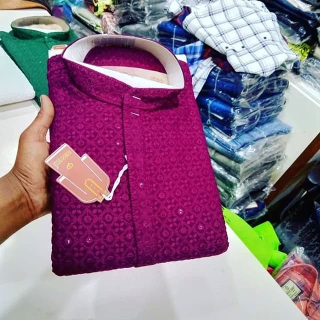 Magenta, White Kurta