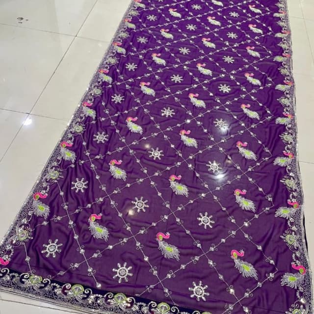 Purple, Pink, Green, Silver, Black Saree