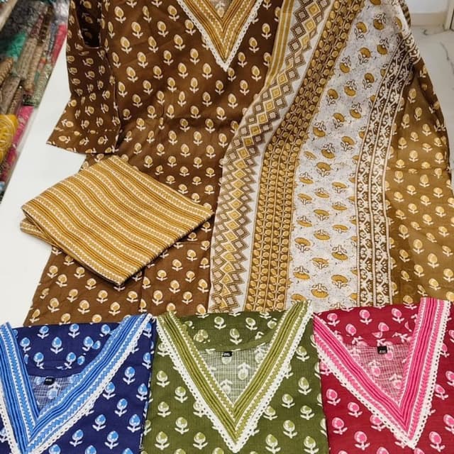 Brown, Gold, White, with additional options in Blue, Green, and Red Kurta Set