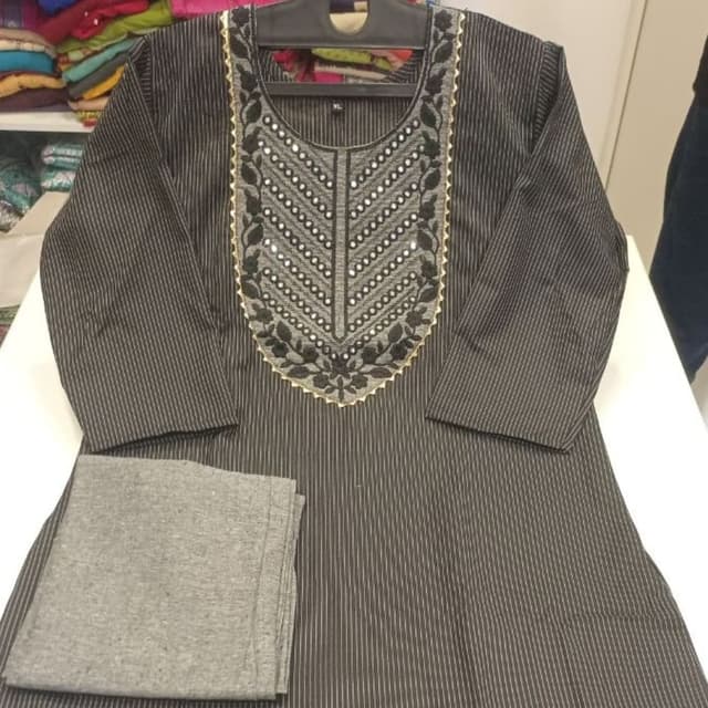 Black and Gray with Gold accents Kurta with Pant Set