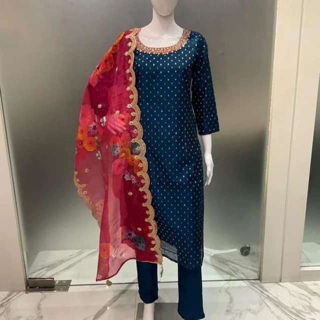 Teal, Burgundy, Gold, Orange Salwar Suit