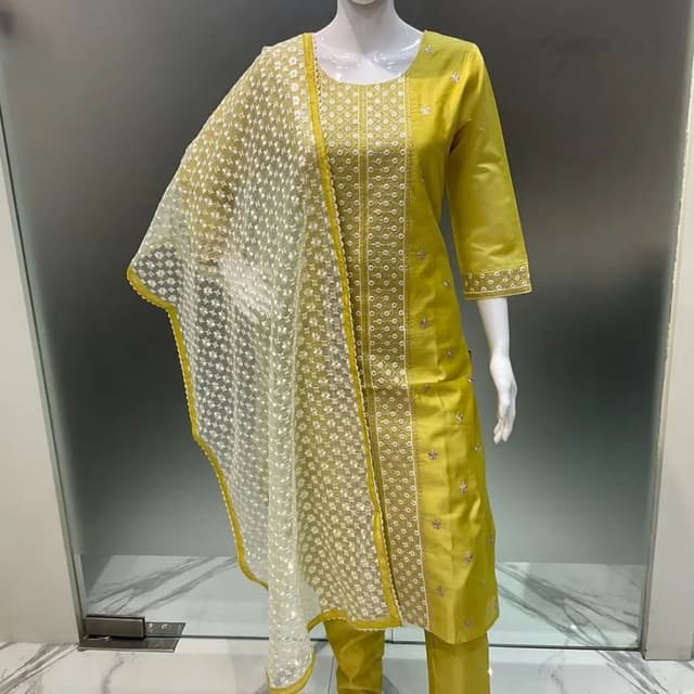 Yellow and White Salwar Kameez with Dupatta