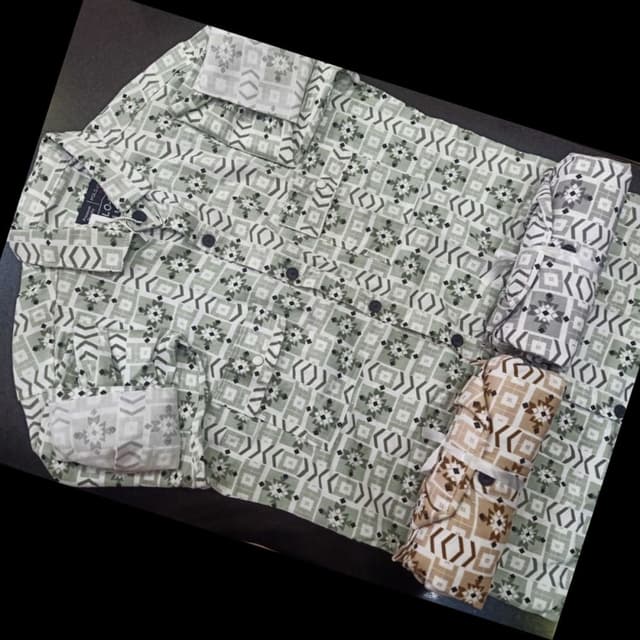 Sage green, white, gray, and brown Shirt
