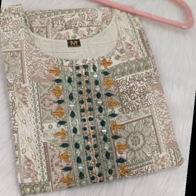Cream, Beige, Green, and Mustard Kurti