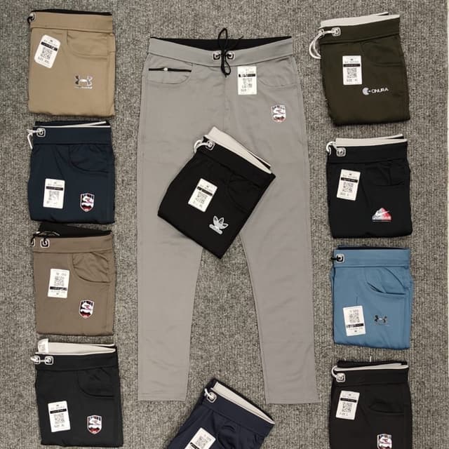 Various solid colors including grey, black, navy, olive green, khaki, and blue Pants
